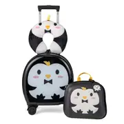 Costway 4PCS Luggage Set Rolling Backpack Travel Suitcase Carry On Bag w/Neck Pillow Baggage Black