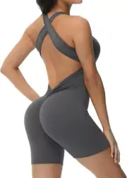 Wenlia Women Sleeveless Jumpsuits Sexy Backless V Back Scrunch Butt Bodysuit One
