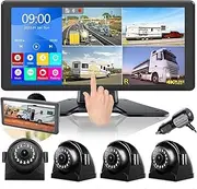 10.36” 4K RV Backup Camera System 10.36" Quad Split Touch Screen Monitor with 4 1080P Rear Side View Camera for RV Truck Trailer(64G)