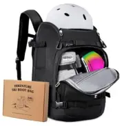 Ski Boot Bag Backpack, 50L Padded Ski Bag & Snowboard Boot Bag with Black