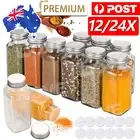 12/24x Clear Square Glass Jars Lid Spice Herb Seasoning Condiment Storage AU