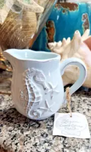 Laguna Coastal Cottage Blue Sky Creamer Only, Lt Blue-Multi, Seahorse, NEW w/TAG