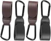 Esforzarse 4 Pcs Baby Stroller Hooks Clips, Multi-Purpose Stroller Hook Hanging Bag and Shopping, Multipurpose Hooks for Grocery Shopping Bags Premium Vegan Leather Pram Straps - Black and Brown