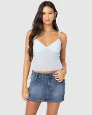 EDIKTED Womens Serafina Sheer Mesh Tank Top LIGHT-BLUE