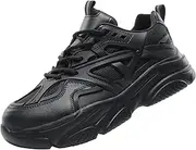 [ZHENSI] Women's Steel Toe Cap Shoes Chunky Safety Sneakers Breathable Comfortable Work Shoes