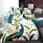 Single/Double/Queen/King Size Bed Doona/Quilt/Duvet Cover Set Linen Peacock Leaf