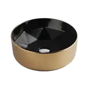 400*400*140mm Mix Black With Gold Ceramic Round Above Counter Basin