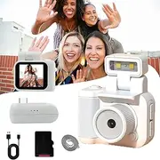 Mini Retro Camera, Keychain Camera, Tiny Nostalgic Camera, 1080p HD Mini Camera with LED Flash Light, Portable Travel Miniature Pocket Snap Camera with Necklace (White, 16G)