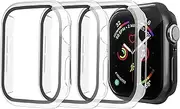 [3 Pack] Hard PC Case for Apple Watch Case Series 6 SE Series 5 Series 4 44mm with Tempered Glass Screen Protector, Full Hard Ultra-Thin Scratch Resistant Bumper Protective Cover for iWatch Accessories
