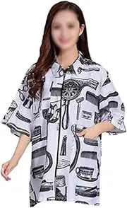 Healeved Home Work Cloths Stylish Barber Coat Short Sleeves Pockets for Hairdressers