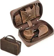 [CONTACT'S FAMILY] Vintage Style Multi-Functional Leather Pipe Case Double Pipe & Other Tobacco Smoking Accessories Storage Bag for 2 Tobacco Pipe