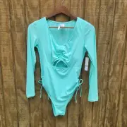 Celebrity Pink Aqua One Piece With Long Sleeves NWT Juniors Size L (11-13)