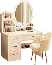 Dressing Table，Dressing Table with Mirror and Lighting, Modern Dressing Table, Dressing Table for Bedroom with Plenty of Storage Space, 3 Lighting Modes, Adjustable Brightness for Dressing r