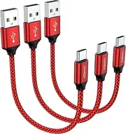 JXMOX Short USB C Cable (0.5ft 3-Pack), USB A to Type-C Charger Cord 3.1A Fast Charging Compatible with iPhone 15 16 Pro Max, Samsung Galaxy S20 S10 S9, Note 10 9, A80 A70 A50 A40, Power Bank (Red)
