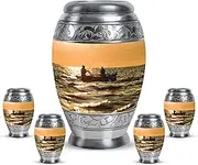 Fishing Urns - Cremation Urn For Adult Ashes Women - Mini Urns For Human Ashes Set 4 - Ocean Sunset Small Cremation Funeral for Human Ashes - Urn for Ashes for Women (Combo 10" & 3", Set of 5)