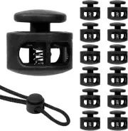 12 Pack Spring Cord Lock, Double Hole Drawstring Stopper Fastener, Black Plastic