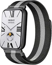 Stainless Steel Milanese Watch Band Compatible with Xiaomi Band 8 Pro/ 9 Pro – Magnetic Mesh Strap, Adjustable Metal Replacement Wristband for Men Women(14# Black white,For Xiaomi Band 9 Pro)