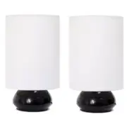 Simple Designs Gemini Colors 2 Pack Mini Touch Table Lamp Set with Fabric