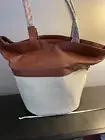 Bluemercury Large Vegan Leather Straw Beach Bag Handle Bag Tote With Zip Close
