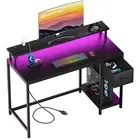 GreenForest Gaming Desk 39 Inch with LED Lights and Monitor Stand, Computer D...