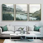 Home Decor Print Paper Framed Canvas Wall Art Green Landscape 3 sets Poster