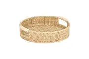 Annabel Trends Papier Woven Tray w Beaded Handle Round 30x6.5cm Natural