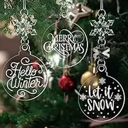OuMuaMua 24 Pack Christmas Tree Ornaments - 3 Inch Clear Acrylic Flat Disc DIY Crafts with Transparent Crystal Snowflakes for Christmas, Thanksgiving