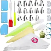 Piping Bags and Tips Set - Cupcakes Cake Decorating,Kit Baking Supplies,Stainless Steel Icing Cake Frosting Piping Tips with Reusable& Disposable Pastry Bags (125PCS)