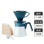 【HARIO】V60吳須色02濾杯咖啡壺組／1~4人份(VDC-02-SB VCS-02-PBU)