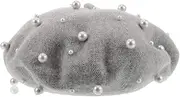 [Ipetboom] Vintage Faux Pearl Beret Hat for Women Classic Imitation Wool Beanie Cap Cozy Warmth and Adaptable Style for Head Fashionable Accessory Light Grey