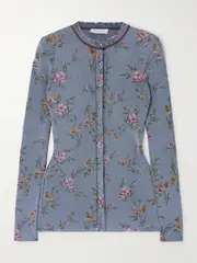[RABANNE] RABANNE - Metallic Floral-print Knitted Cardigan - Blue - large large Blue