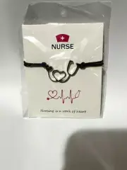 NWT NURSE bracelet Silvertone heart stethescope cord ADJUSTABLE