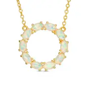 Oval Lab-Created Opal Circle Necklace in Sterling Silver with 18K Gold Plate