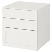 SMÅSTAD / PLATSA chest of 3 drawers, white white/with frame, 60x57x63 cm
