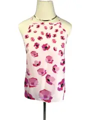 Cabi Womens Top XS Pink Floral Floating Poppies Sleeveless Halter Tie Back New