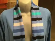 Bob Mackie Womens Sz XS Open Front Striped Shawl Collar Cardigan Blue NWT