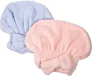 OATIPHO 2Pcs Bowknot Coral Fleece Hair Drying Hat Absorbent Shower Cap for Quick Hair Drying Comfortable Elastic Design for Thick Curly Hair Soft and Practical Use