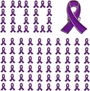 [Mzztino] 100Pcs Purple Ribbon Lapel Pin Domestic Violence Awareness Brooch Alzheimers Epilepsy Lupus Cancer Awareness Pins, Iron, no gemstone