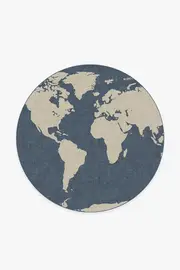 185' Round | Machine Washable Runner Rug | Kid & Pet Friendly | Indoor Rug | World Map Blue Rug | Ruggable