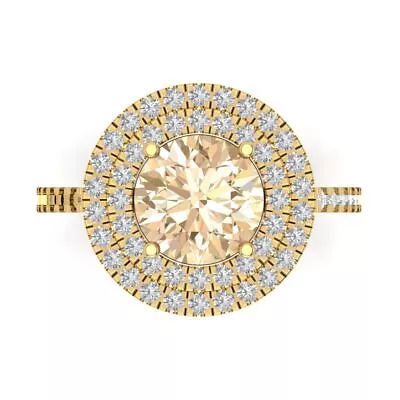 2.47Ct Round Cut Natural Morganite Gold Halo Engagement Promise Bridal Ring