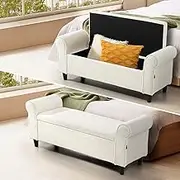 Oikiture Storage Ottoman 118.5 x 42.5 x 49 Upholstered Foot Rest Stool Bench Home Bedroom Furniture