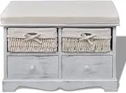 Storage Bench White 62x33x42 cm - Entryway Bench with Seat & Storage, Paulownia Wood, Space-Saving Solution for Small Homes & Apartments, Durable & Lightweight