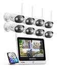 8CH 2K Wi-Fi 6 Security Camera System with 12" LCD Monitor,8pcs 3MP Home Plug...