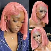 Belaved Bob Human Hair Wig 13x4 Lace Front Wig Pink 180% Density Short Bob Wig with Lace Front Wigs for Black Women Pre Drawn Human Hair 14 Inch