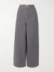 [The Frankie Shop] The Frankie Shop - Sasha Striped High-rise Wide-leg Jeans - Black - small small Black