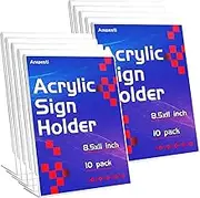 Anwesti Acrylic Sign Holder 8.5" x 11" - 10 Pack Clear L-Shaped Tabletop Menu Frame for Restaurants, Photos, Posters | Slanted Back Design | Durable Promotional Display Stand