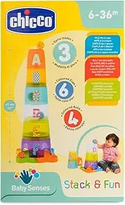 Chicco Stackable Play Tower with Balls, 6 Stackable Cups and 4 Balls, Base with Puzzle, Surprise Effect, 6-36 Months