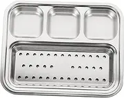 IMIKEYA 1 Set Stainless Steel Divided Sauce Dish Snack Tray for Dips Sauces Food Plate with Compartments Design for Parties Gatherings