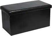 TooToo Folding Ottoman Storage Cube Footstool Stool Blanket Box Pouf Seat Bench Linen (Black Rectangle: 76 x 38 x 37cm)