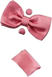 [Zasel] Mens Baby Pink Matching Bow Tie, Pocket Square & Cuff Links Set